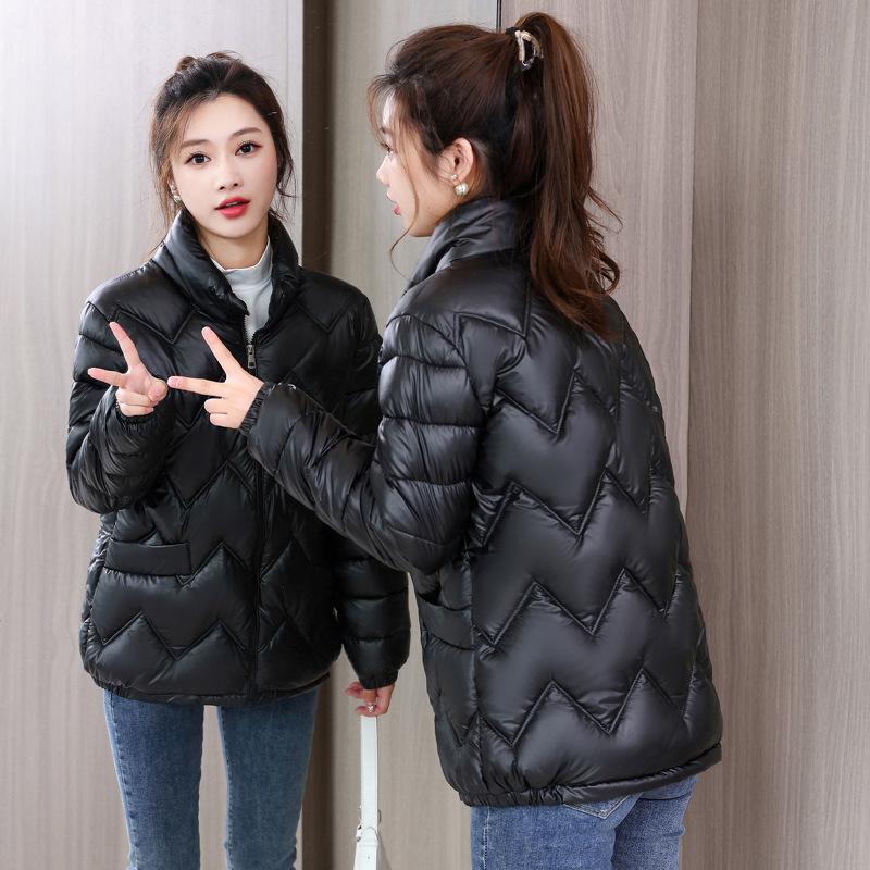 Damen Daunenjacke Winter glänzend Übergröße Stehkragen Parka Outwear Daunen gepolsterte Mäntel weiblich