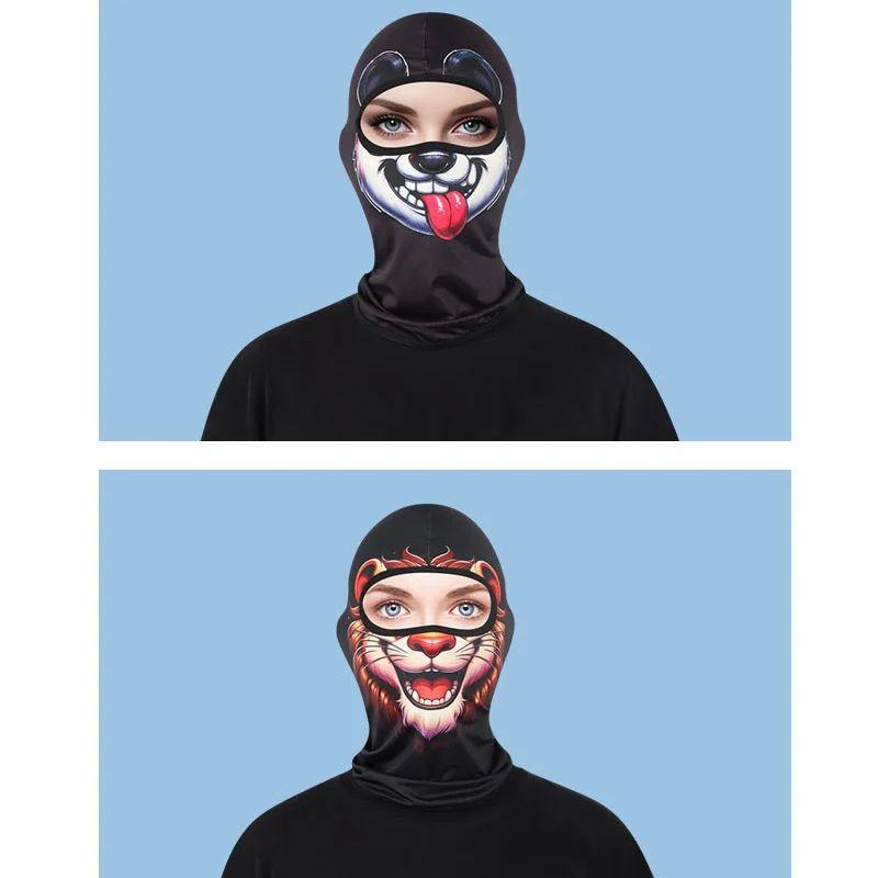 Máscara Facial Esportiva Respirável Proteção Solar À Prova de Vento Cobertura para a Cabeça Forrada com Capacete Verão Estampada com Animais 3D Balaclava para Motociclista