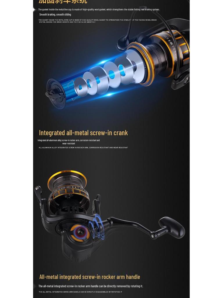 Long-Casting Gapless Spinning Reel with All-Metal Line Cup for Sea Fishing