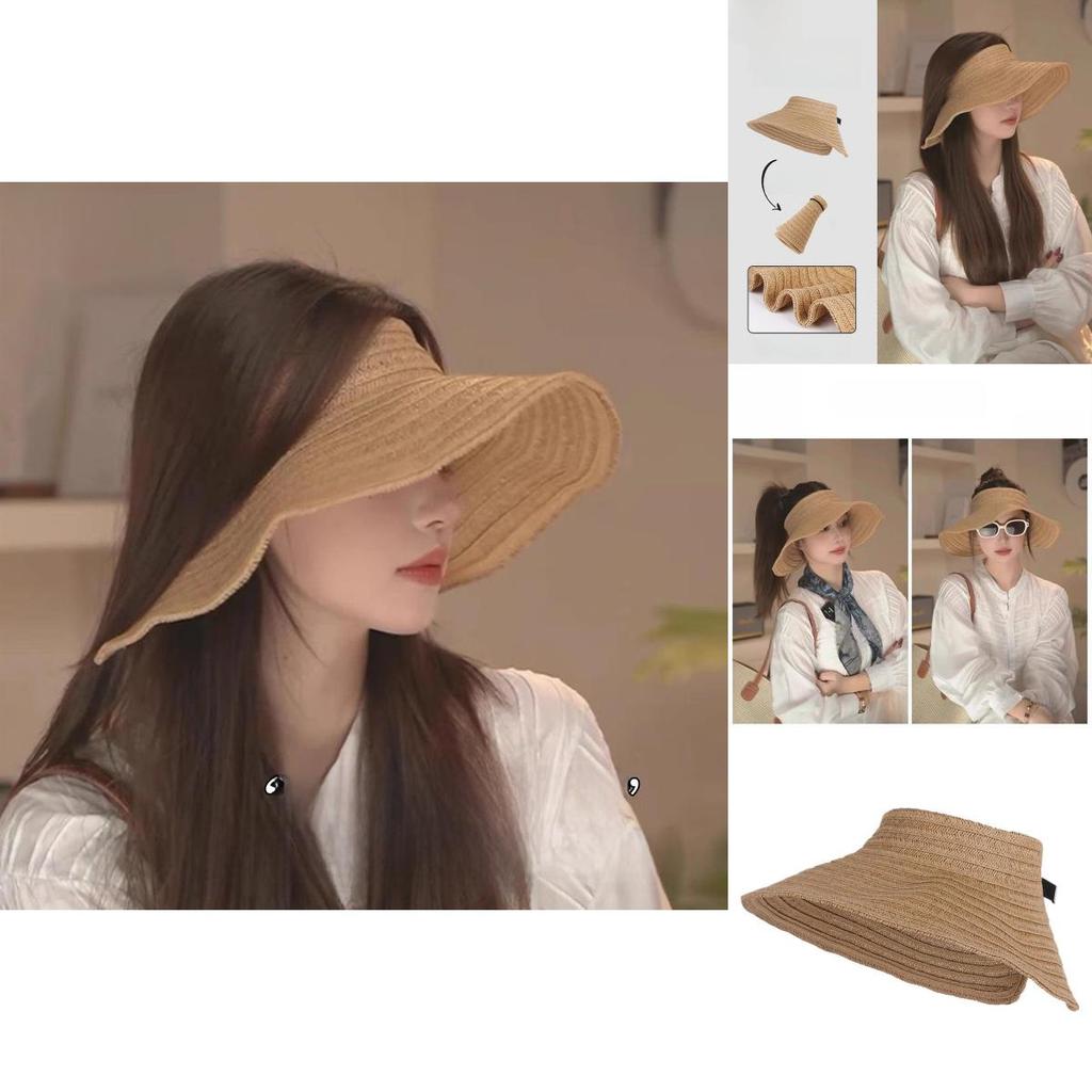 Summer Wide Brim Woven Hat For Women With Breathable Sunshade Beach Sun Hat