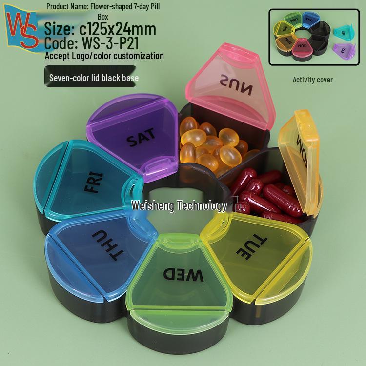 Colorful 7-Day Round Travel Pill Box with 7 Compartments - Weekly Medicine Dispenser