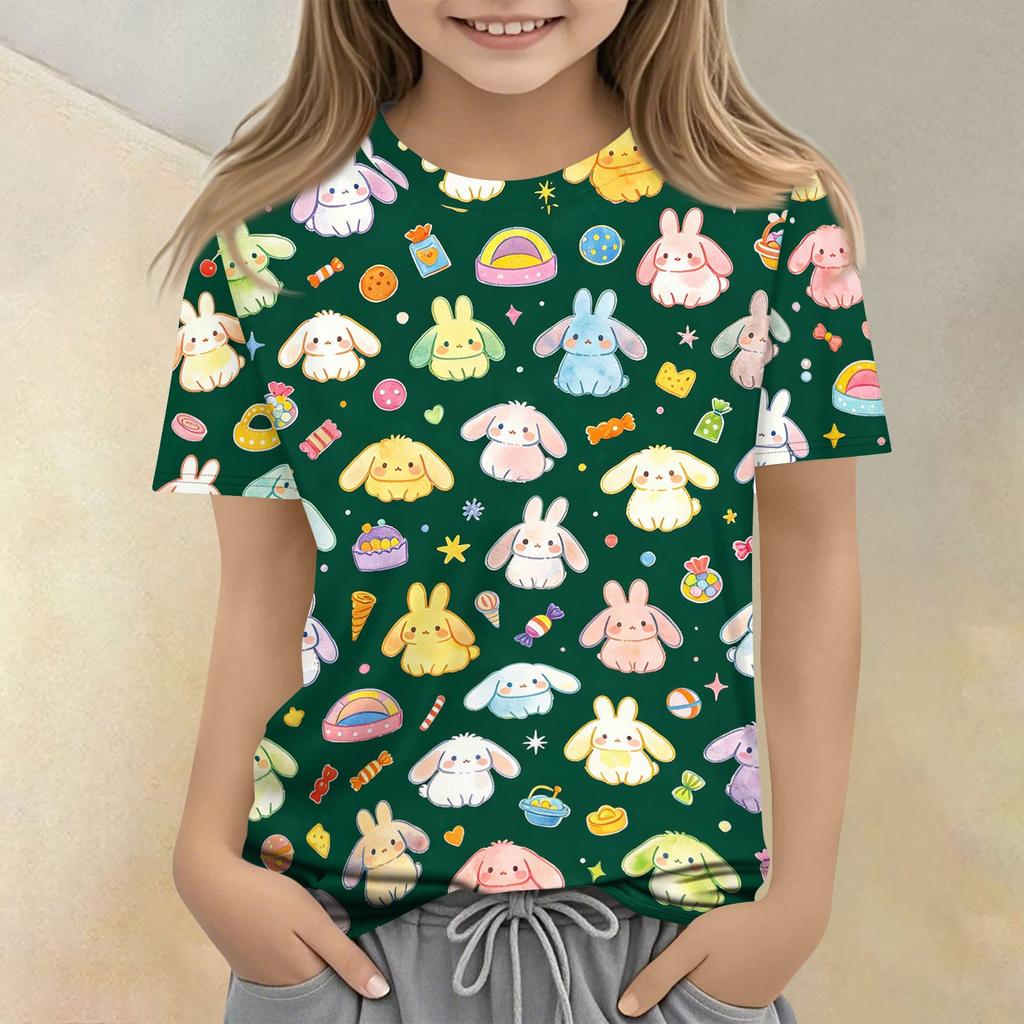 Kids Animal Print Crew Neck Short Sleeve Casual Loose Fit T Shirt Top Comfortable Soft Fabric Suitable for Everyday Wear