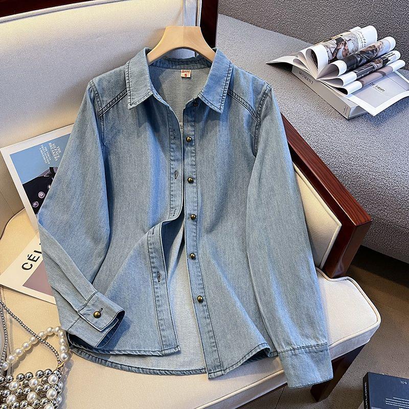 

Vintage soft denim shirt for women, suitable for layering, 2026 spring and autumn new model, regular shoulder top S светло-синий
