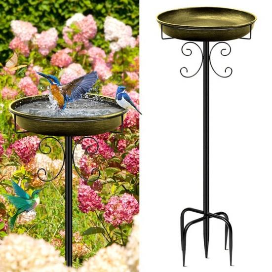 Bird Bath Bowl Vintage Rust-Resistant Garden Backyard Bird Waterer Rust Resistant LED Floating Candle Bird