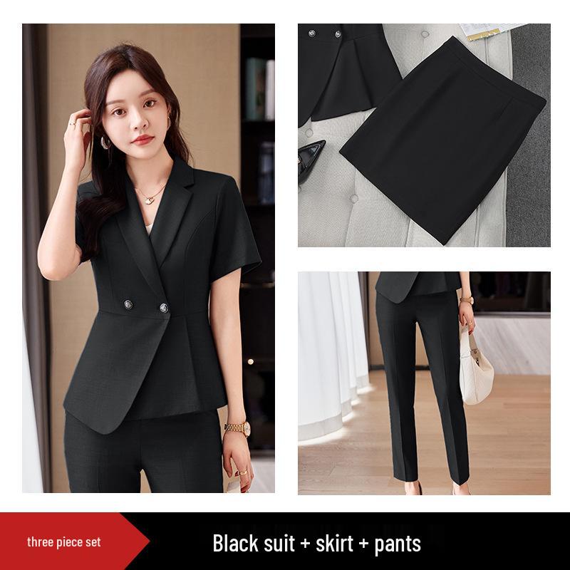 Premium Women's Formal Summer Suit Set: Beautician & Hotel Workwear Skirt