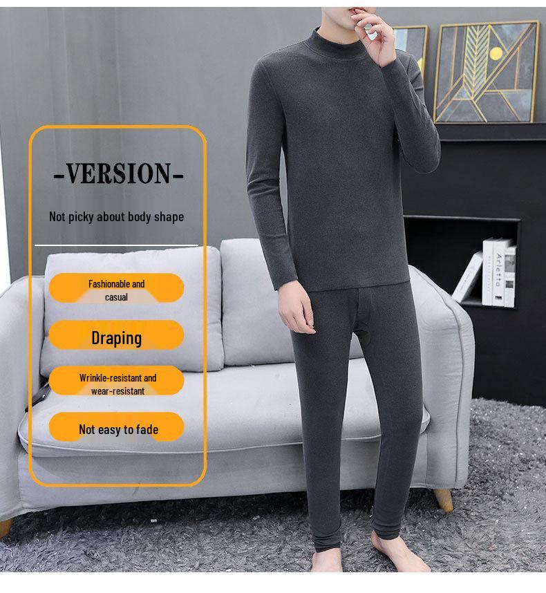 Men's Double-Sided German Velvet Semi-High Neck Warm Set for Autumn & Winter