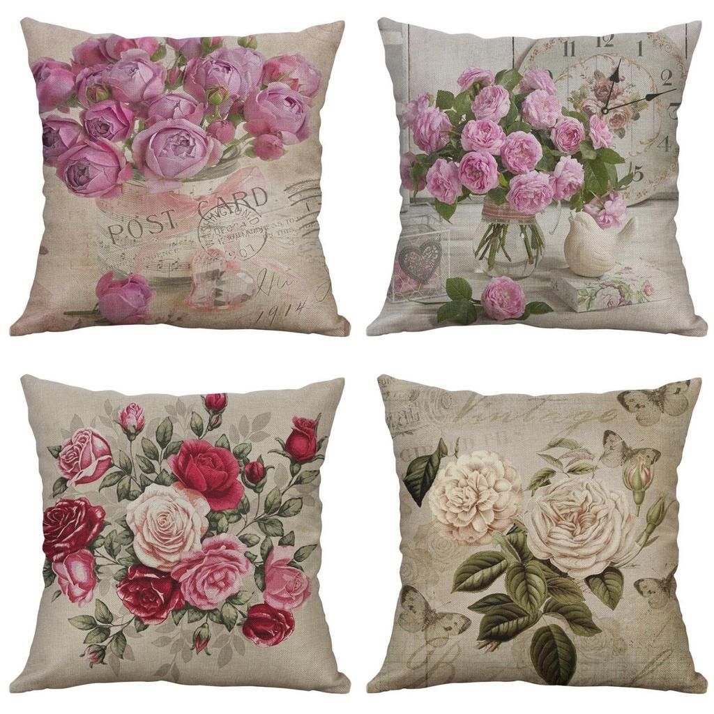 Vintage Flower Cotton Linen Cushion Cover Soft Decorative Pillow Case For Home Comfort