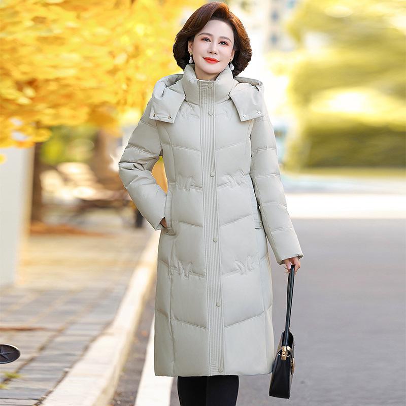

New Hooded Down Jacket for Women with Extended Winter Loose Middle-aged and Elderly Grandma Over-knee White Duck Down Jacket 6XL