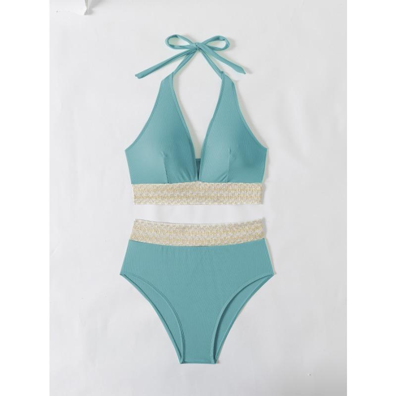 Sexy High Waist Bikini 2025 Women Halter Swimwear Female Swimsuit Solid Bathers Swimming Bathing Swim Suit Summer Beachwear