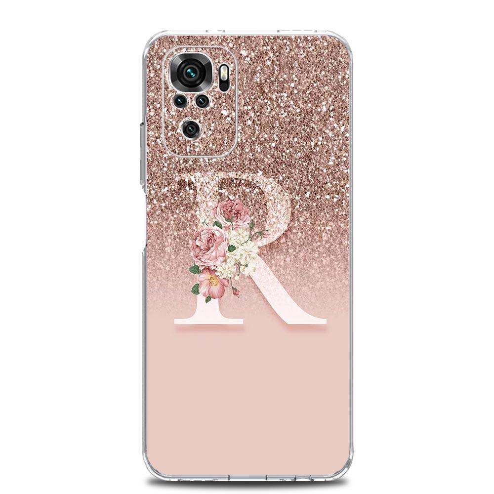 Letter Pink Shiny M R Phone Case For Xiaomi Redmi Note 14 13 12 4G 9 8 10 11 Pro Plus 5G 14C 13C 12C 10C 9C 9A Clear TPU Cover