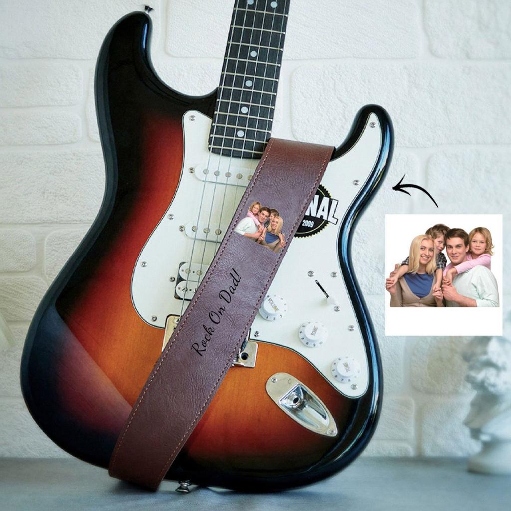 Personalized Leather Guitar Strap With Name And Photo Guitar Body Strap 2.3 Inches Wide Adjustable Strap Perfect Gift For Men Or Musicians