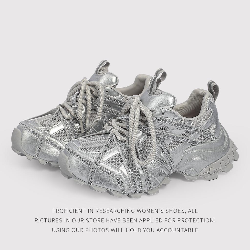 Silver Rhinestone Dad Shoes Women'S Ins Tide Summer ThickSoled Versatile Breathable Casual Sports Shoes
