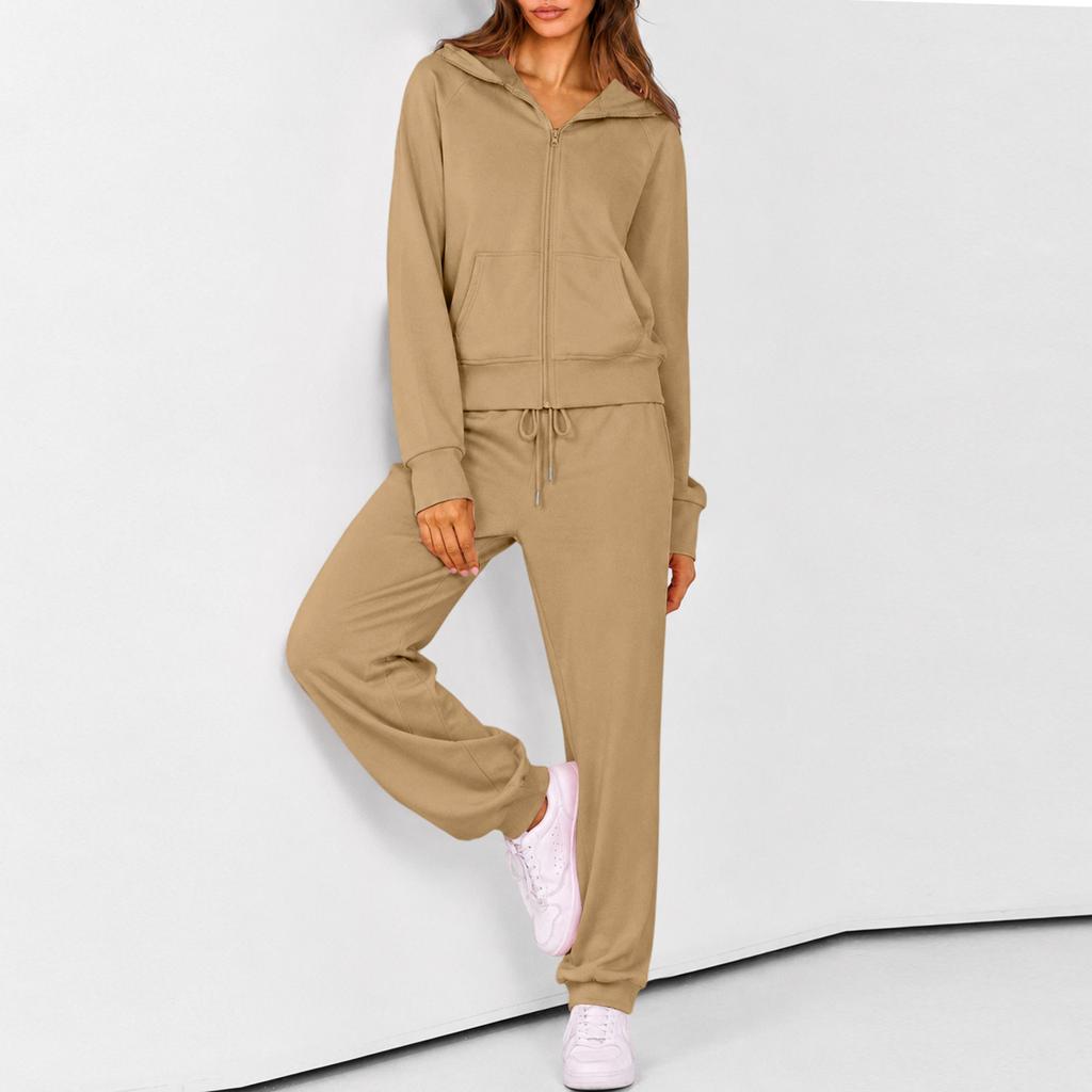 Women's Zip Up Hoodie and Jogger Set - Casual Two Piece Track Suit with Color for Activewear
