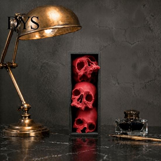 Horror Theme Decor Skulls Book Nook, Gothic Skull Bookshelf Insert, 3 Tier Stacked Sculpture Mysterious Library with Black Frame, Academia Spooky for