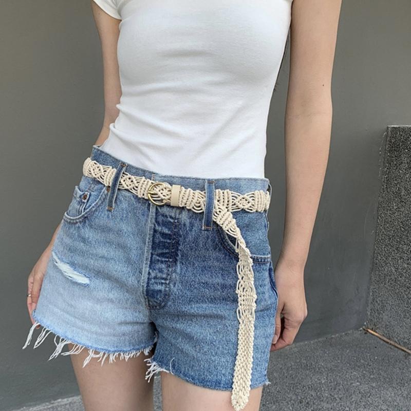 Adjust Pin Buckle Waist Belt Women Weaving Belt French Style Braided Belt Thin Waistband Vacation Dress Waist Rope