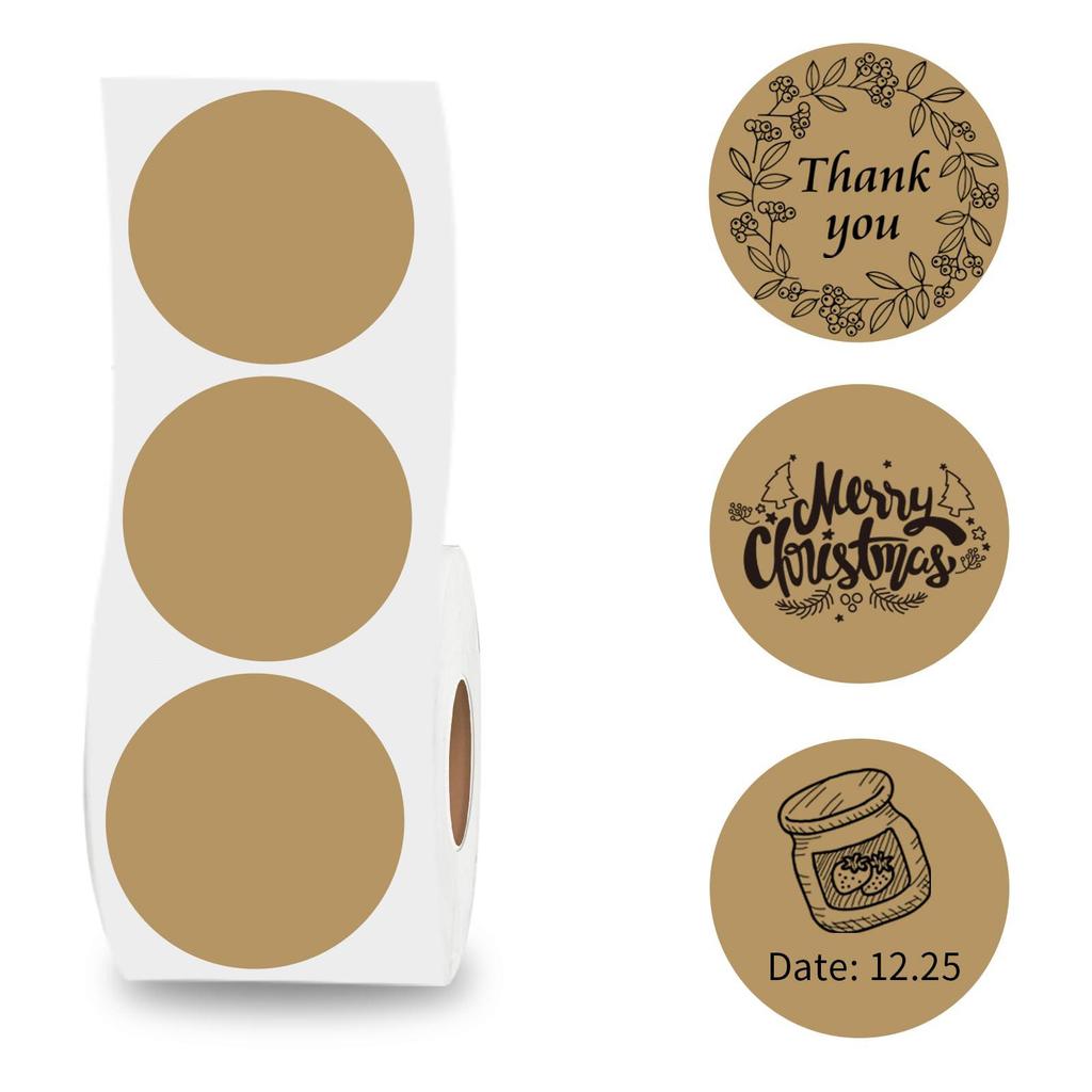 2 Inch Circle Thermal Sticker Labels Self-Adhesive Round Direct Thermal Multi-Purpose Roll Thermal Stickers-600 Labels/1 Roll