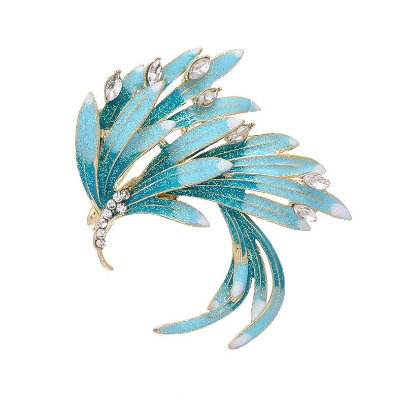 Chinese Style Retro Phoenix Tail Feather Brooch Enamel Gradual Change Diamond Phoenix Elegant Brooch High-end Temperament Pin Men and Women