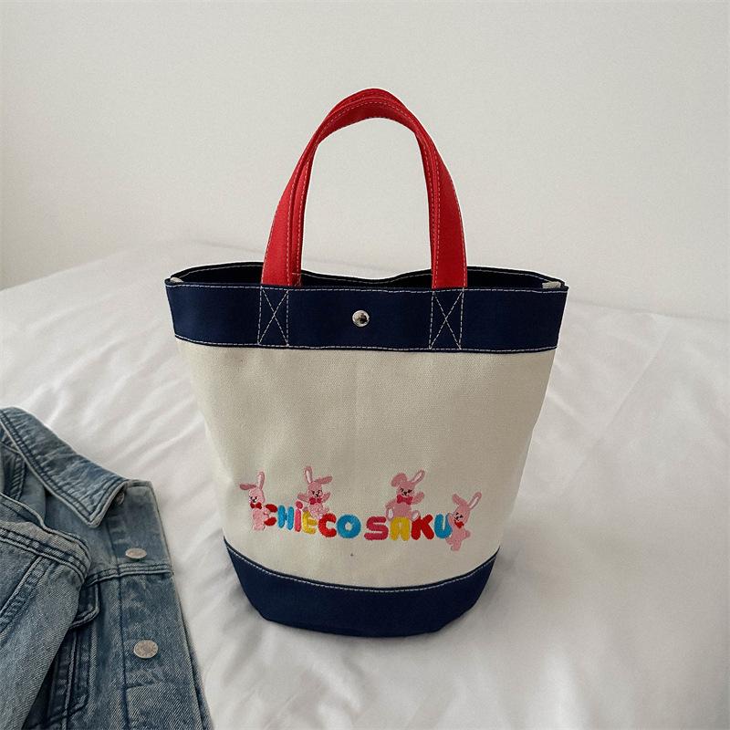 Japansk stil tecknat tryck i kanvas - Stor lunchväska