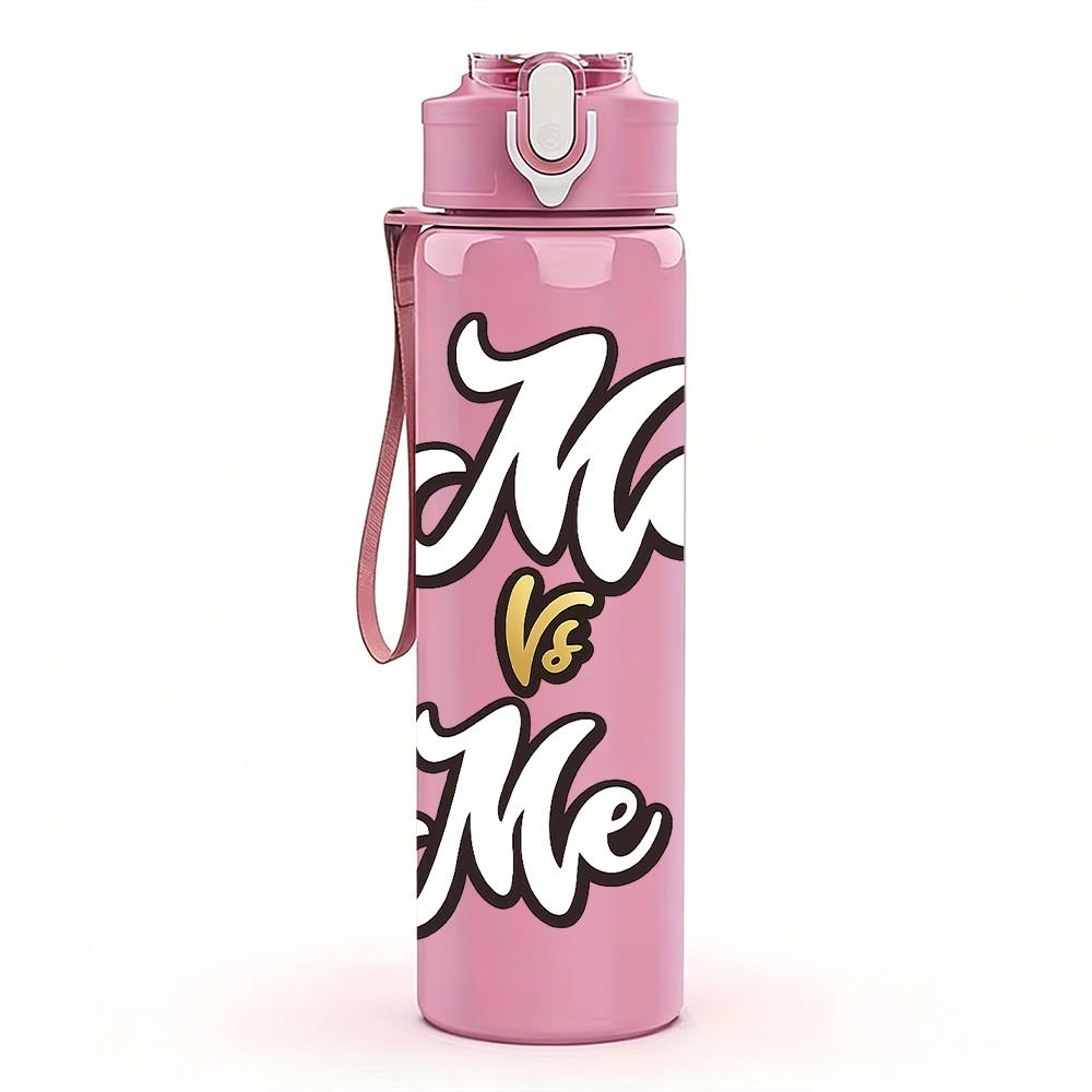 1PC Me And Me Cursive Text Art Print 750ml Color Plastic Sports Water Bottle Leakproof Flip Straw Lid Suitable for Sports Office Home Use