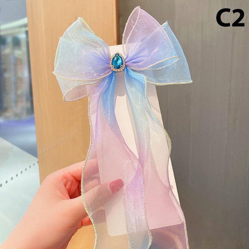 Mädchen Niedlich Elegant Netz Schleife Band Haarspange Mit Kunstperlen Quaste Kristall Dekoration Bunte Chiffon Kopfbedeckung Für Party Kinder