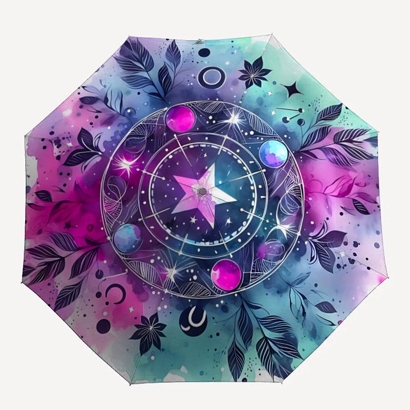 1pc Celestial Mandala Artwork Automatic Folding Umbrella - Portable Collapsible 8-Rib Umbrella for All Seasons yy251119174