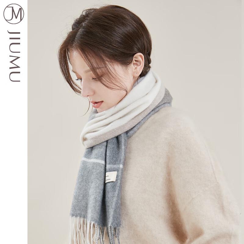 JIUMU Women's Autumn Winter Plaid Wool Scarf
