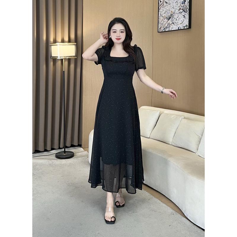 

Новая весенняя мода Большой размер Шифоновое платье с квадратным вырезом и короткими рукавами 3XL (150-165 jin)