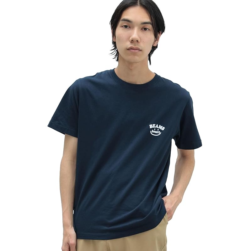 

[Beams Heart] Print T (short sleeve) smile logo One point T-shirt men s NAVY XL