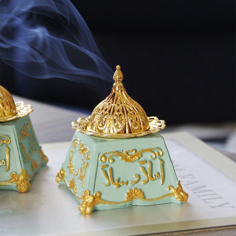Middle Eastern Arabic Resin Incense Burner Gold Metal Combination Incense Burner Classical Retro Style Aromatherapy Burner