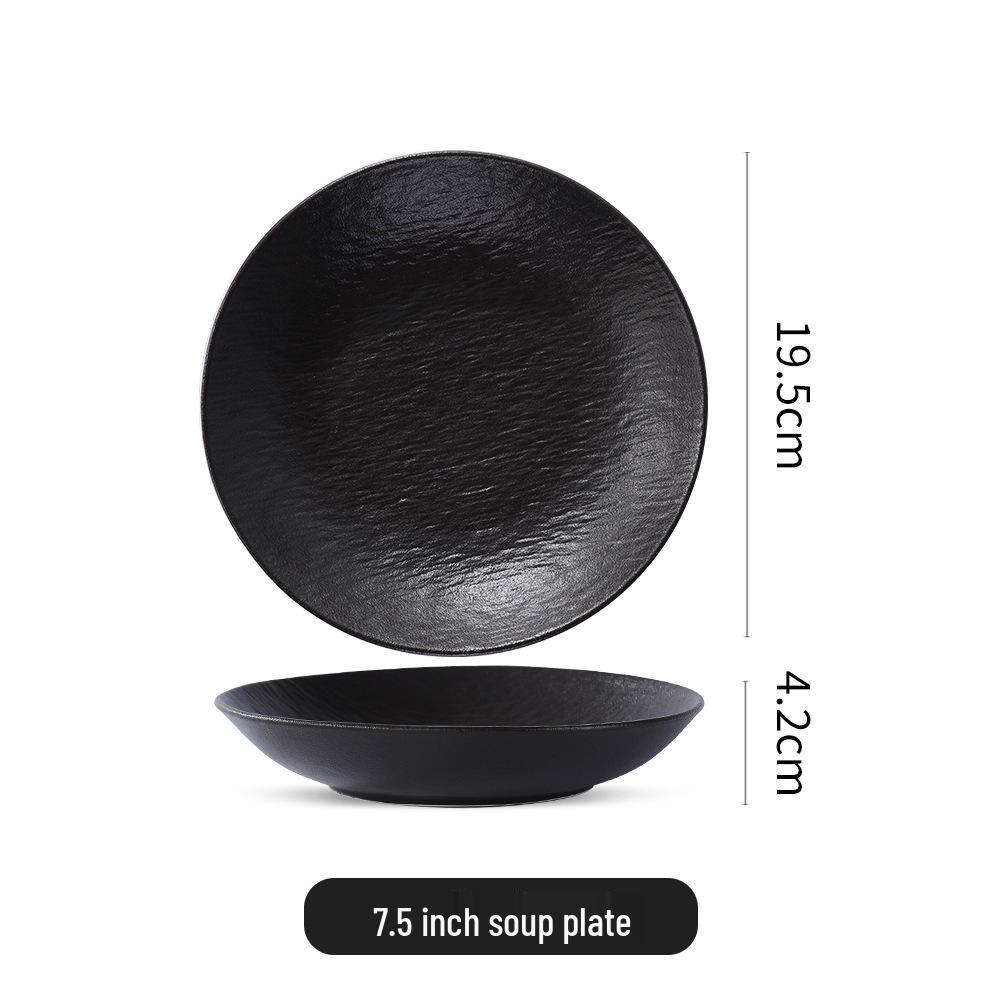 Nordic Stone Pattern Ceramic Soup and Salad Bowl, Deep Dish Tableware, Black/White.