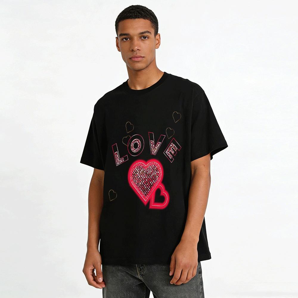Love Heart Print Casual Top Romantic Festival Vibe Versatile T-Shirt Pure cotton T-shirt