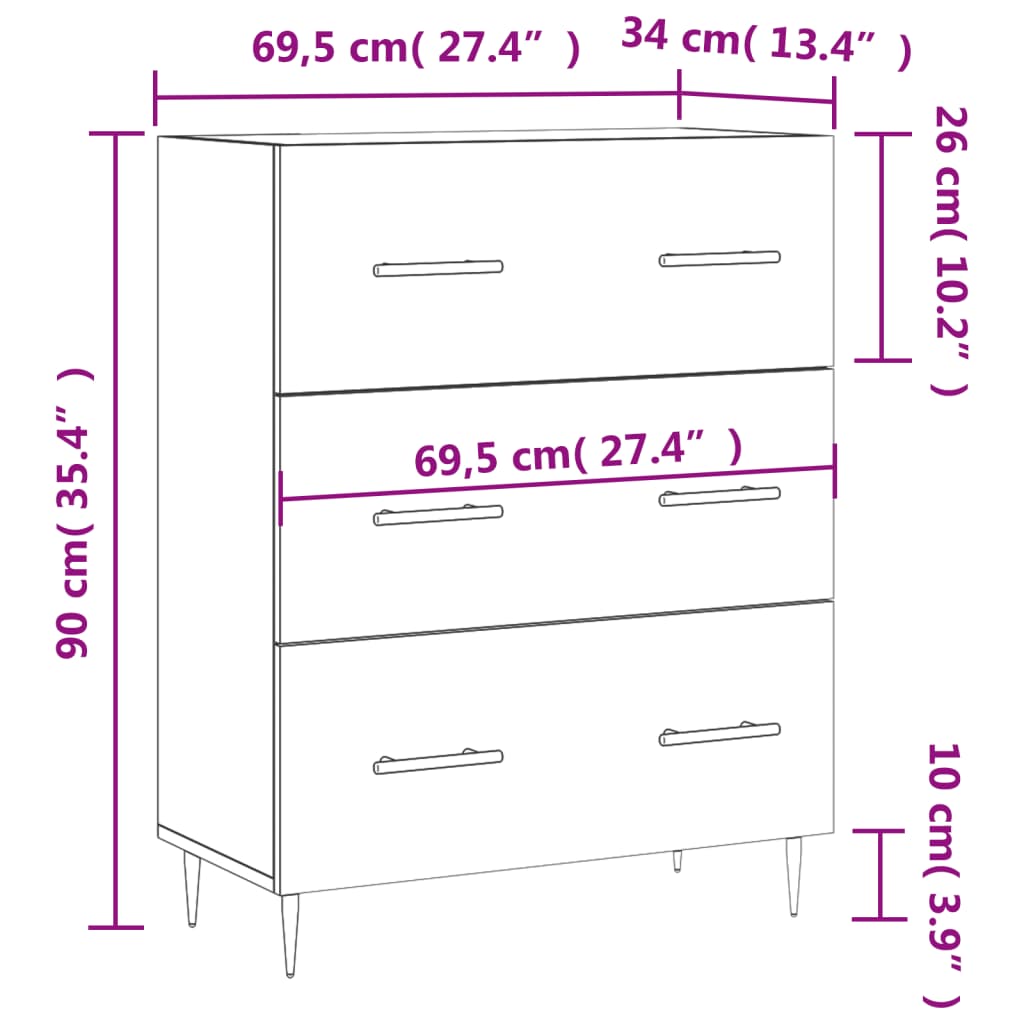 Sideboard Smoked Oak 69.5 X 34 X 90 Cm Wood Based Panel