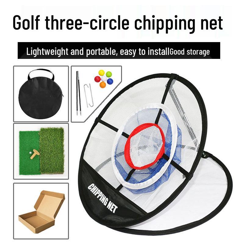 Three-Layer Golf Swing Training Net with Practice Target and Compact Hitting Mat