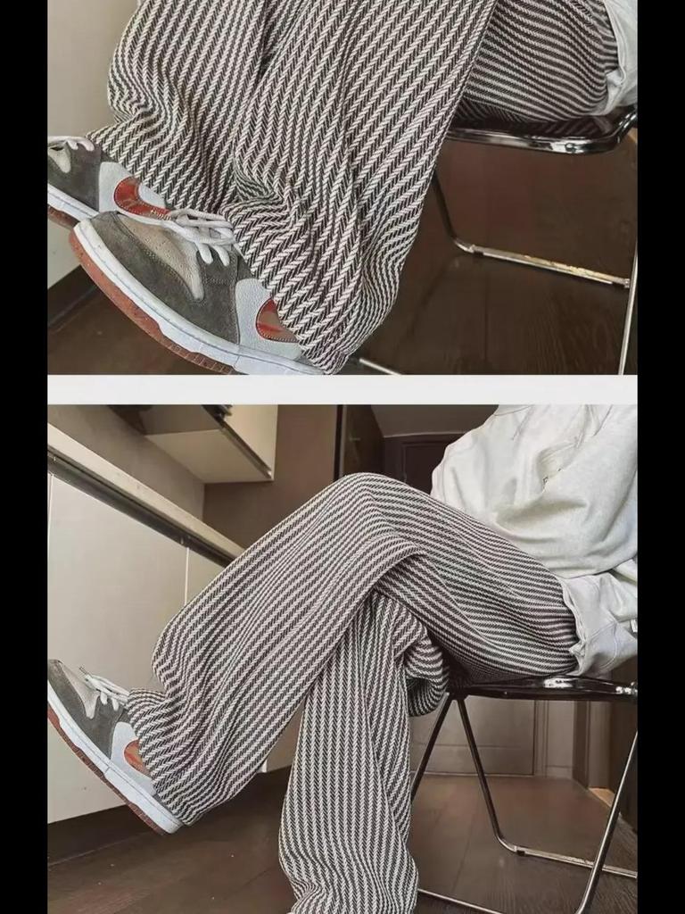 American Retro Black Striped Wide-Leg Boys' Summer Pants - Oversized, Casual Lazy Style