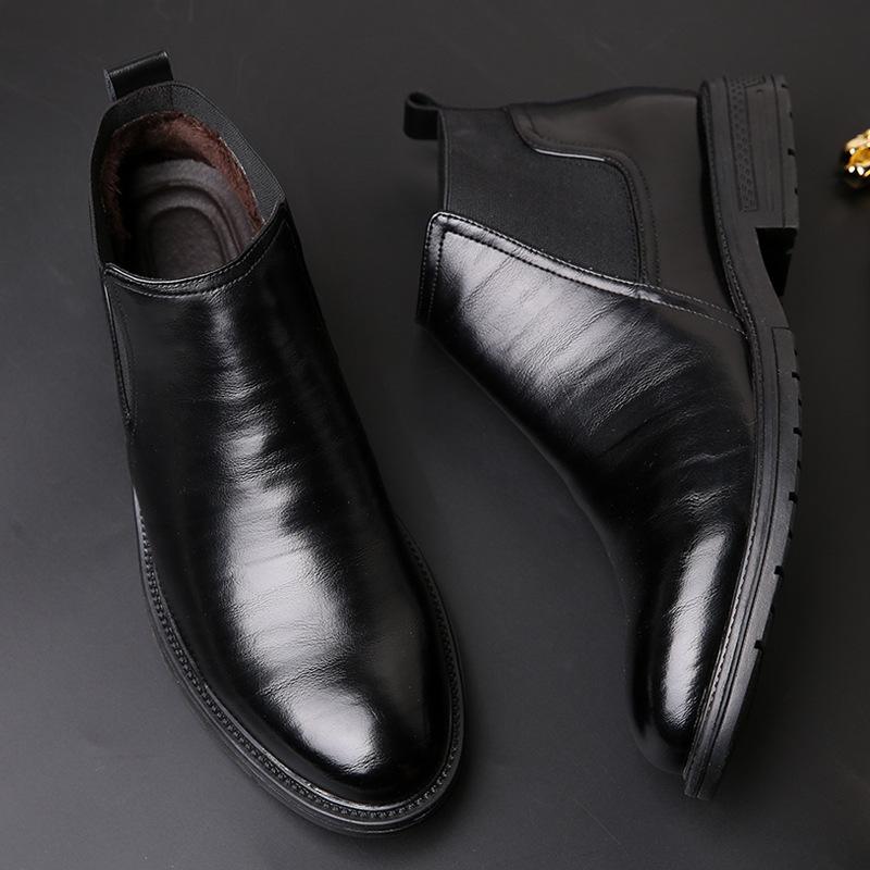 Men's Casual Chelsea Boots Autumn and Winter High-top Foot Leather Martin Boots Large Size Wind Pointed Leather Boots