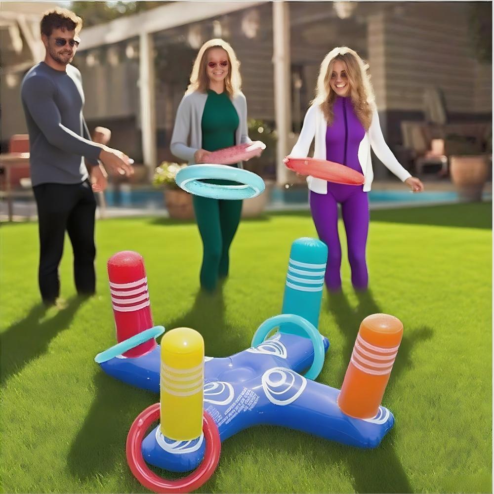 inflatable throwing ring game bean bag game board, including 8 rings and a base, Christmas gifts, suitable for courtyard