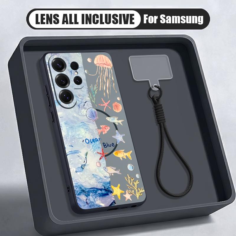 Coastline Fish Conch Pattern Case For Samsung S26 Ultra S25 FE S24 S24 Plus A57 A37 A17 A56 A36 A16 A55 A35 A15 A54 5G Hybrid Magnetic Matte Cover