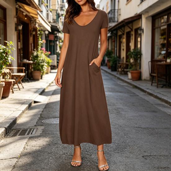 Long Nightgown for Women Short Sleeve Crew Neck Lounge Night Dress Casual A-Line Summer T Shirt Dress