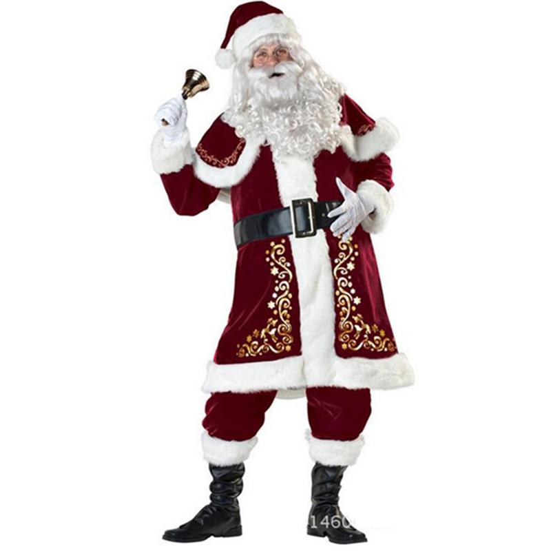 Christmas Party Santa Claus Suit Man Adult Cosplay Christmas Costume Red Deluxe Velvet Fancy Set Xmas Family Costume
