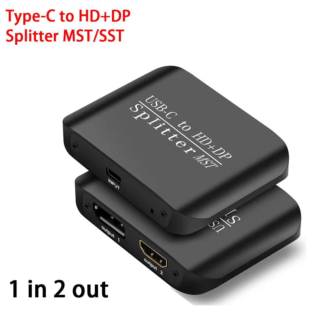 

USB C To HDTV-Compatible/DP Splitter 8K Splitter MST Displayport Splitter Type-C Splitter for Dual Monitor Extended чёрный