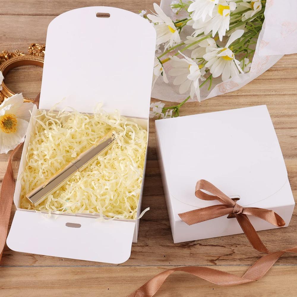 6pcs Black Gift Boxes with Lid Treat Boxes with Champagne Wrap Ribbons and Lid Rectangle Gift Packing Box for Wedding Party Bridesmaid Proposals