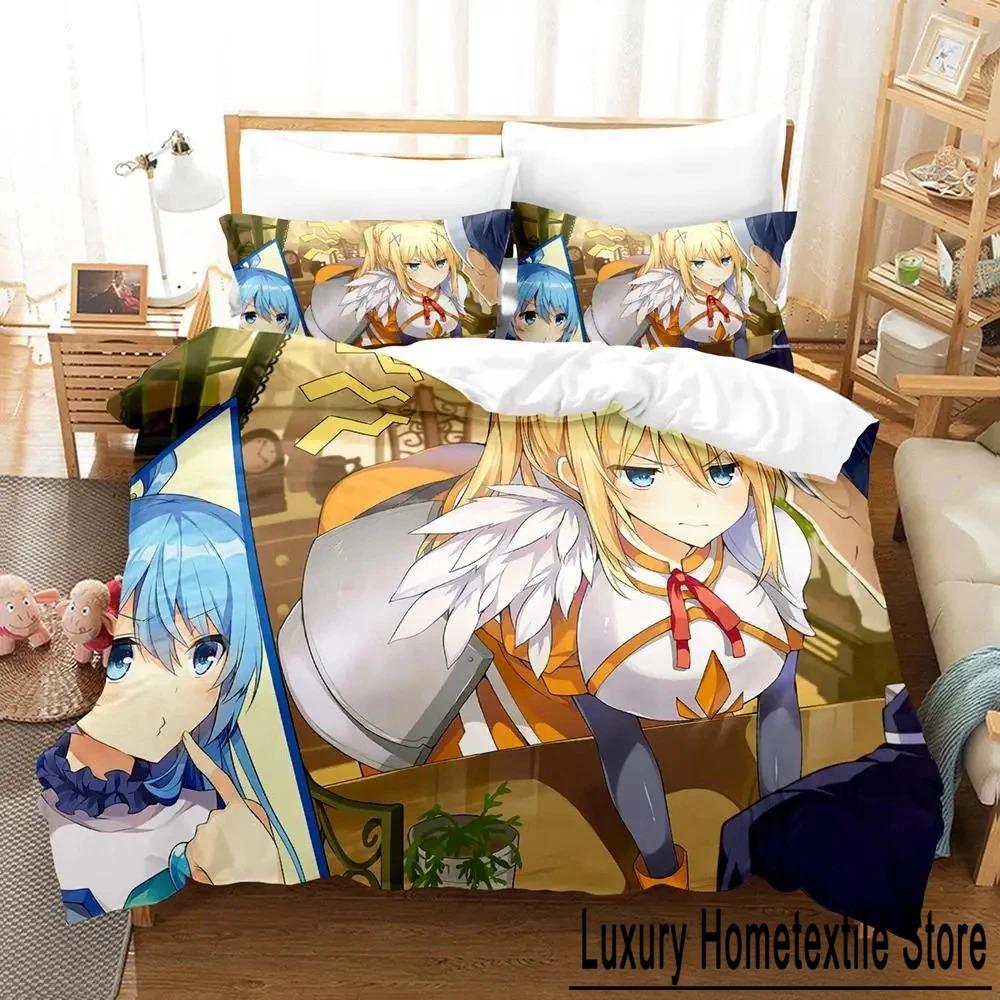 Trendy Lightweight King KonoSuba Cartoon Anime Three Piece Adult Kid Bedroom Sets 3D Print Kawaii Girls Size Bed Quilt