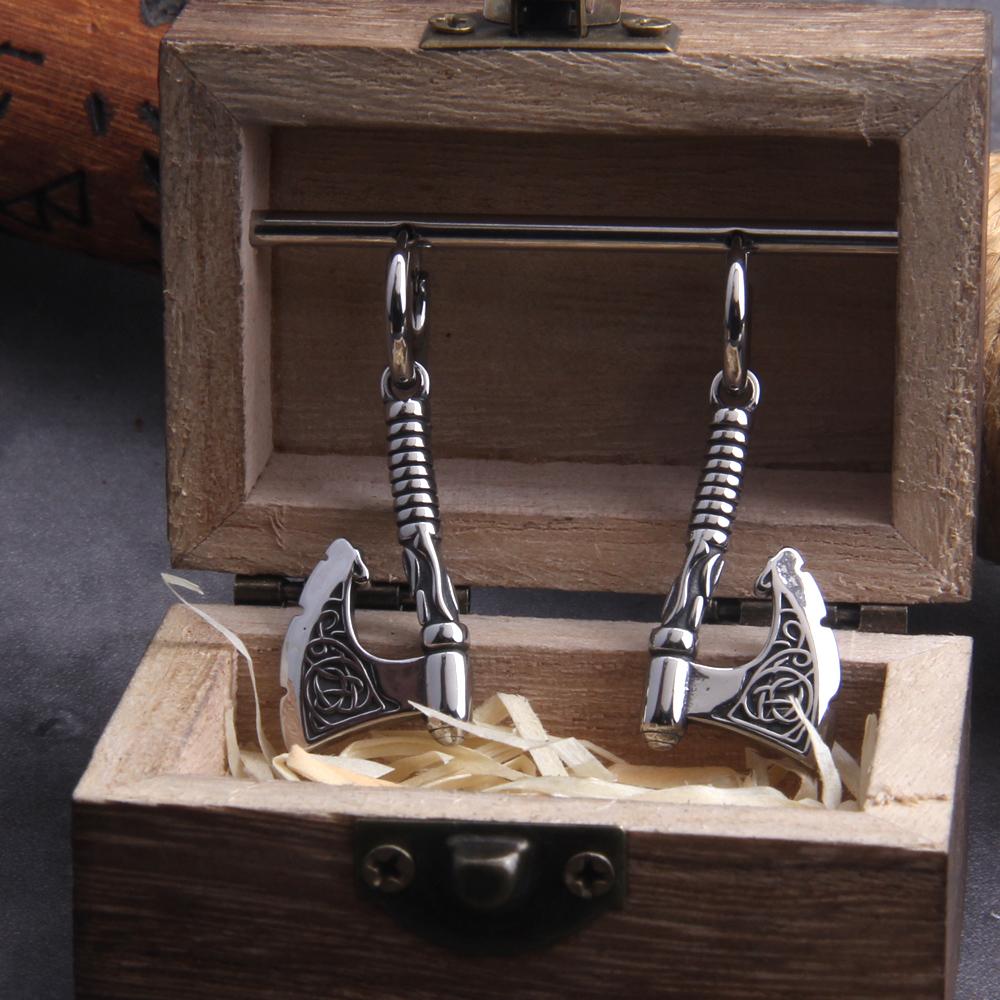 Vikings Jewelry Hip Hop Punk Axe Drop Earrings Fashion Celtic Knot Rune Amulet Earrings Rock Biker Boys Stainless Steel