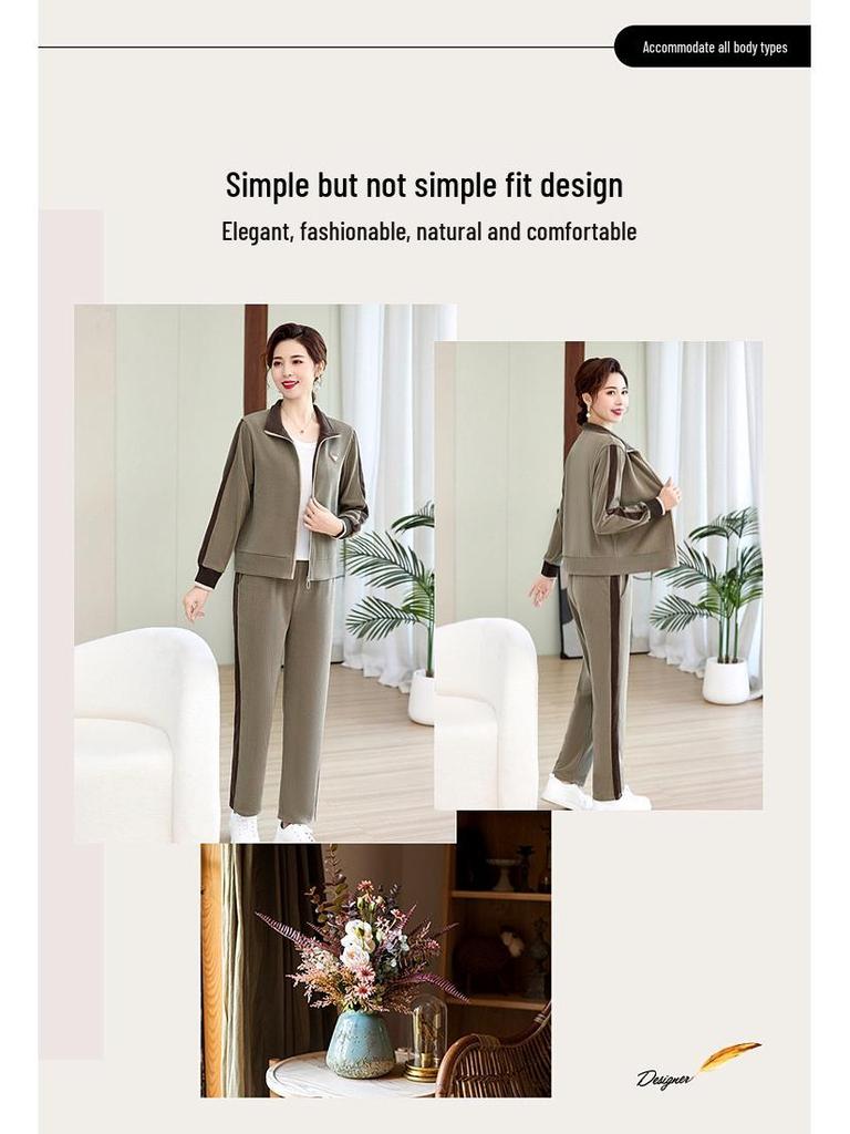 Spring Autumn 2025 Fashionable Two-Piece Sports Suit for Middle-Aged Women