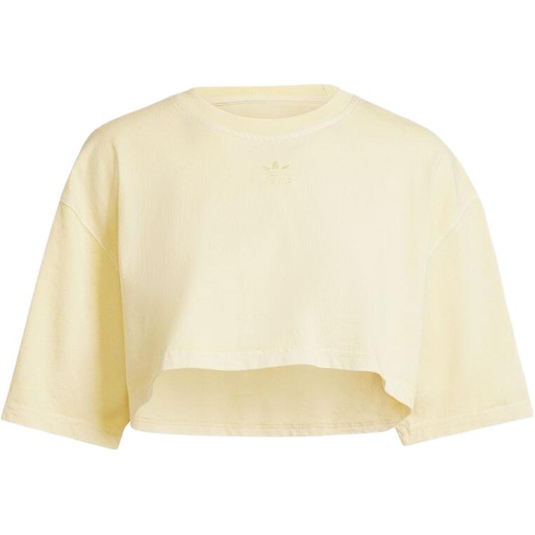 Adidas Essential Solid Color Logo Ribbed Crew Neck Short Sleeve T-Shirt Women T-Shirts Yellow IR6000 S