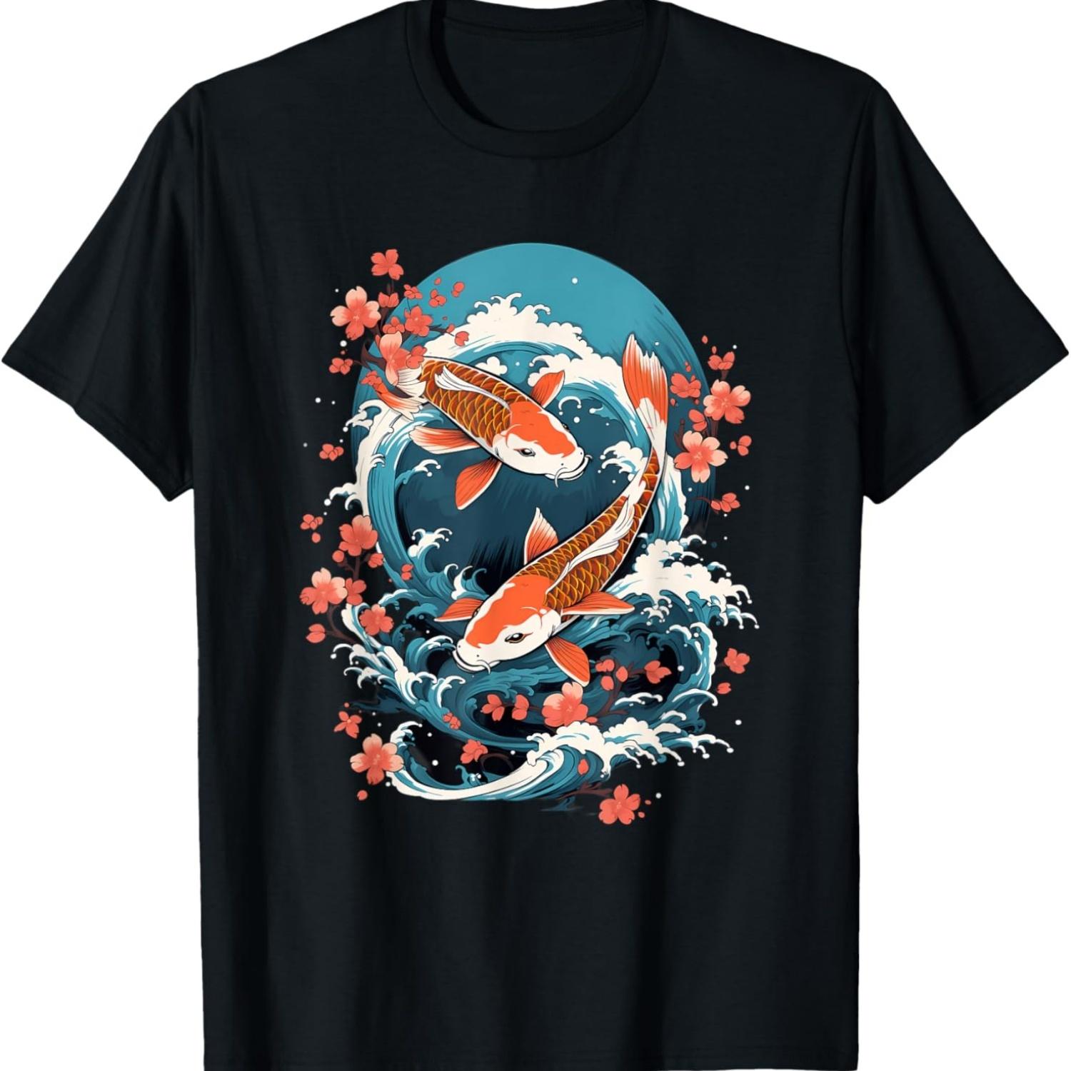 

Koi Carp Ying Yang Nishikigoi Fish Cherry Blossom T-Shirt(93) S чёрный