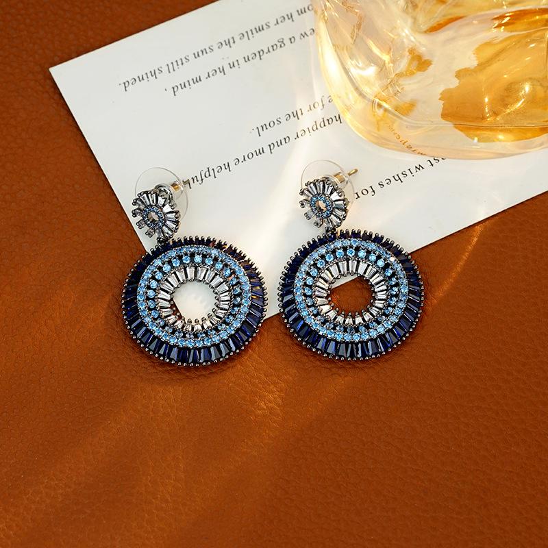Elegant Blue-Pink Zircon Rainbow Circle Earrings