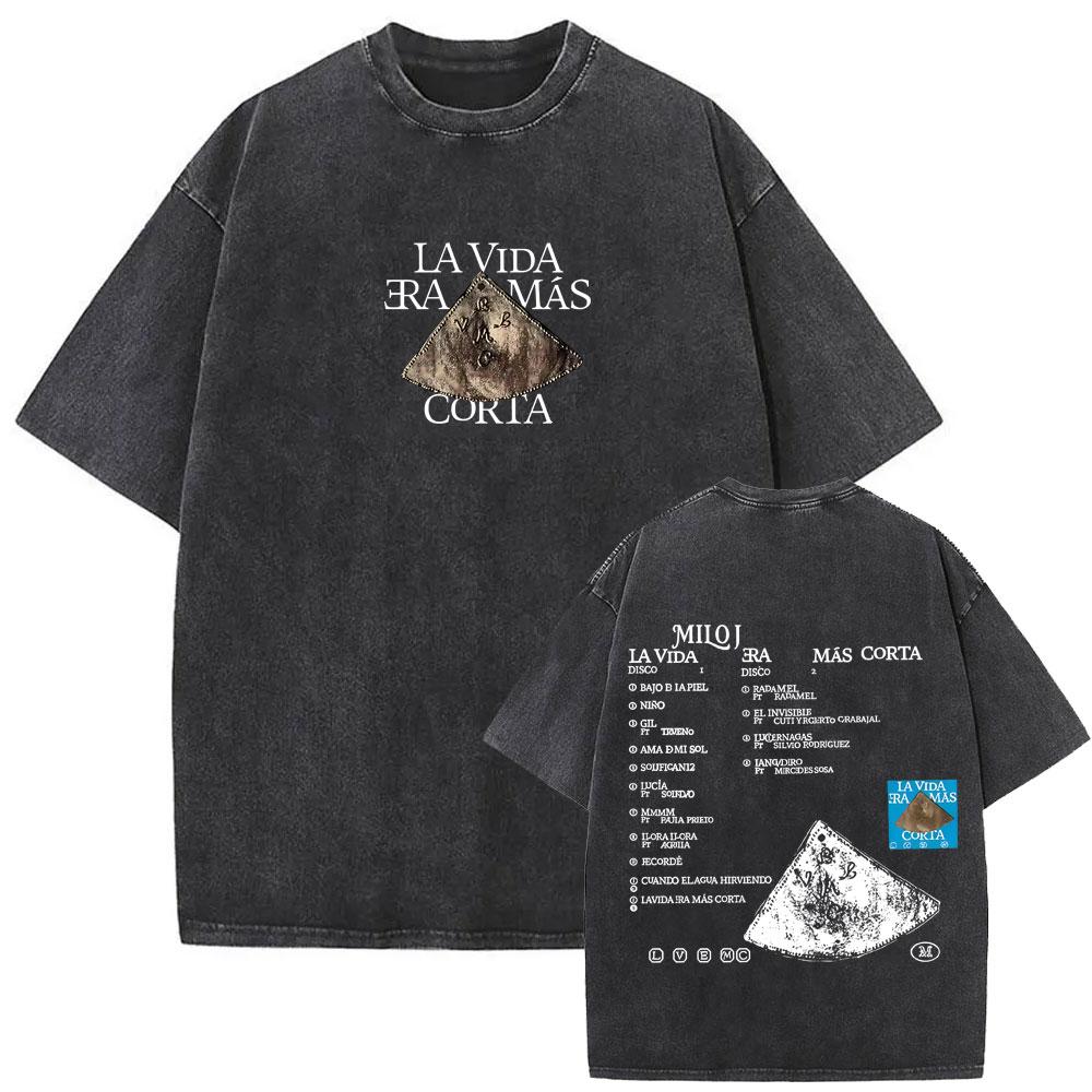 Gewaschenes Vintage Rapper Milo J La Vida Era Mas Corta Album Grafik T-Shirt Herren Damen Hip Hop Mode Popmusik T-Shirts Streetwear