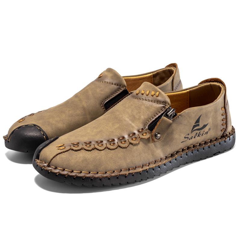 Retro Leather Casual Shoes For Man Green Suede Loafers Big Size 48 Quality Handmade Sewing Flat Shoes Man Driving Shoes Moccasin