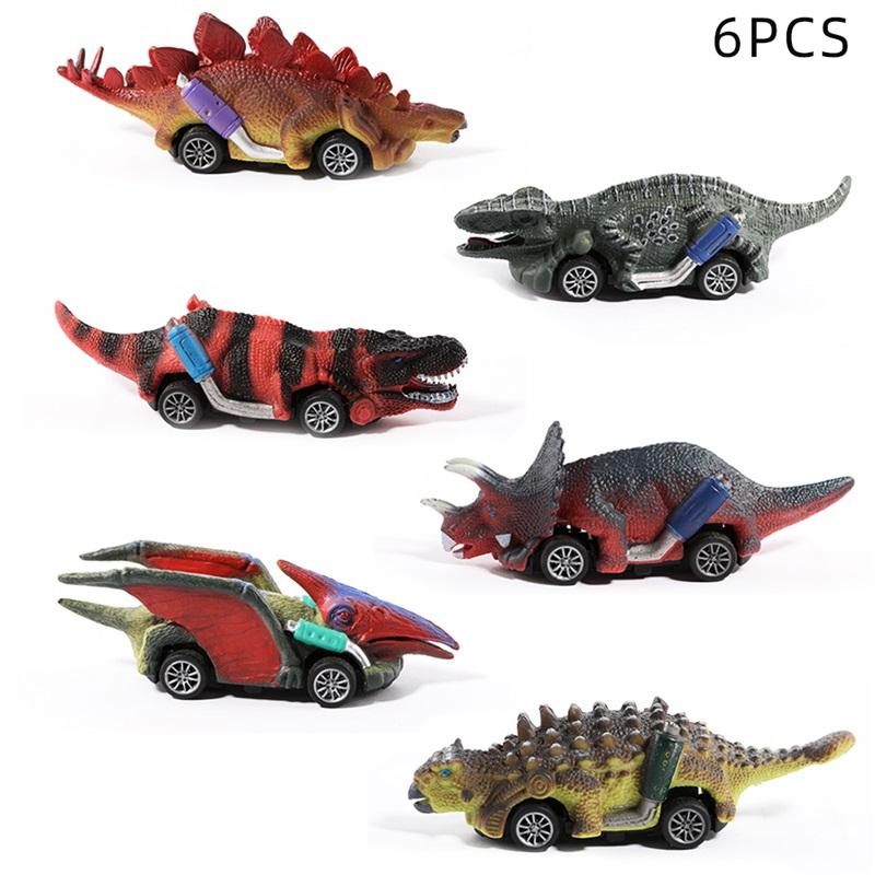 

6 шт. игрушечных динозавров, заводные машинки, детские игрушки-динозавры, подходящие для детских игр с машинками-динозаврами 1